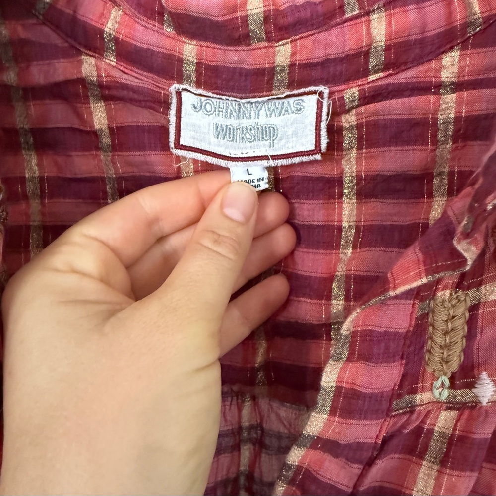 Johnny Was NWT Burgundy Maroon Anacapri Tiered Cotton Mini Dress RARE plaid - Picture 6 of 10